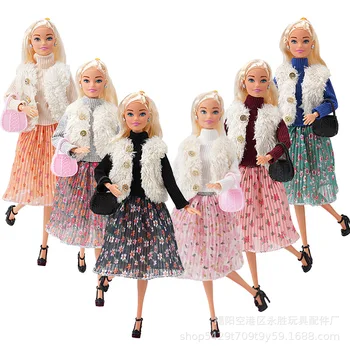 1 КОМПЛЕКТ модной одежды, современное платье с цветочным узором, юбка, повседневное пальто, платье на 30 см, одежда для Барби, аксессуары для кукол, подарок для куклы 1/6 для девочки