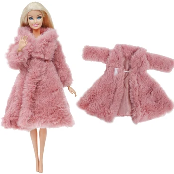 1 Комплект Мягкого мехового пальто с длинным рукавом, Розовые плюшевые топы, платье, Зимняя теплая одежда для повседневной носки, Одежда для куклы Барби, Аксессуары, Детские игрушки
