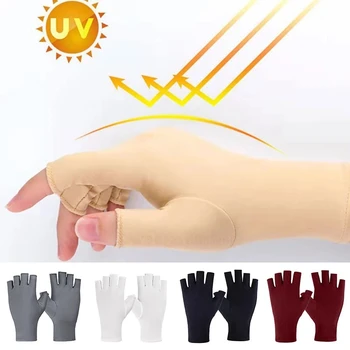 1 пара женских солнцезащитных перчаток, Летние Анти-УФ, Ледяные шелковые Тонкие дышащие перчатки на полпальца, женские солнцезащитные варежки