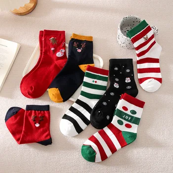 1 пара Новых Рождественских носков, чулки в Рождественский подарок, женские хлопчатобумажные осенне-зимние носки средней плотности