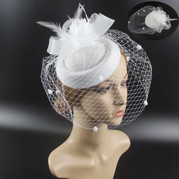 2022 Новая ретро Шляпа Fascinators, женская шляпа с цветочной сеткой и перьями, Фетровые шляпы, повязка на голову, Заколка для волос, Сценическое представление, вечеринка, Головная повязка