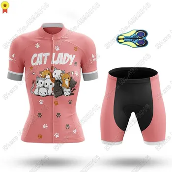 2023 Комплект майки для велоспорта с розовым котом, женская одежда для велоспорта с героями мультфильмов, костюм для шоссейного велосипеда, велосипедные брюки, женский Женский Ropa Ciclismo Maillot