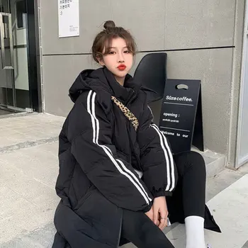 2023 Новая зимняя женская длинная Корейская версия куртки Loose Bread с хлопчатобумажной подкладкой, стеганая куртка с толстым пуховиком