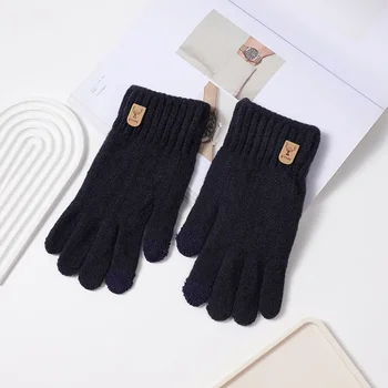 2023 Новые мужские теплые перчатки Зимние с сенсорным экраном Плюс флисовые перчатки Холодные теплые шерстяные вязаные перчатки