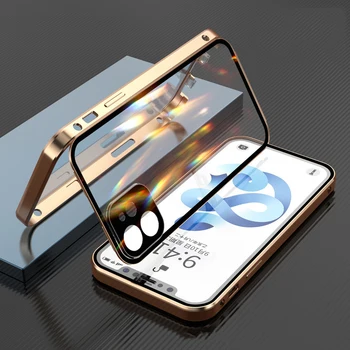 360-дюймовый полностью магнитный прозрачный чехол с двусторонней пряжкой для телефона для iPhone 14 13 12 11 Pro Max, прозрачный противоударный бампер