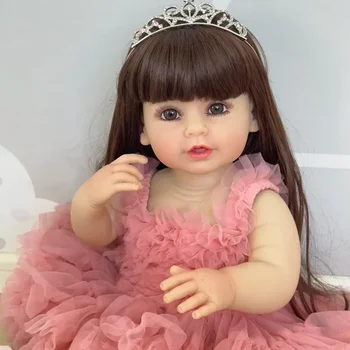 55 см Принцесса для всего тела, Мягкая силиконовая виниловая подставка Reborn, кукла для девочек, реалистичная кукла-младенец в розовом платье