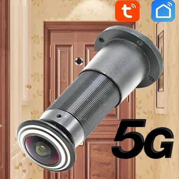5G Tuya Дверной Глазок Безопасности 1080P HD 1,44 мм Объектив Широкоугольный Рыбий Глаз Сеть Видеонаблюдения Мини Дверной Глазок WiFi iP P2P Камера