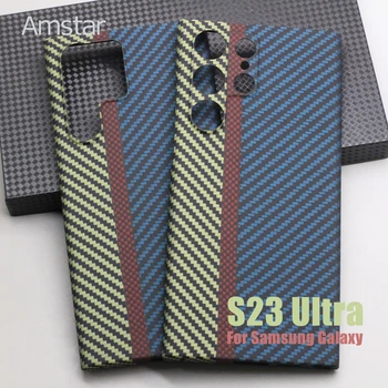 Amstar-Чехол для телефона из углеродного волокна в трехцветную полоску для Samsung Galaxy S23 Ultra, защита от отпечатков пальцев, Ультратонкий, Чехол из арамидного волокна