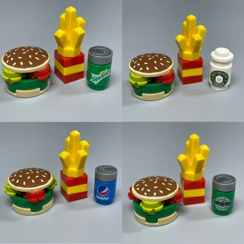 MOC Bricks Фаст-Фуд Гамбургер Картофель Фри Кофе Мини-Игрушки Для Еды Строительные Блоки Пластиковая Собранная Деталь