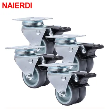 NAIERDI, 4 шт. Колесики, 2-дюймовый сверхмощный поворотный мягкий резиновый ролик с тормозом для колес мебельной тележки-платформы.