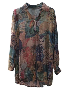 QPFJQD Дизайн, Женские Осенне-весенние рубашки с корейским принтом, Женские Классические Свободные топы в стиле ретро 2024, Женские элегантные винтажные блузки для отдыха