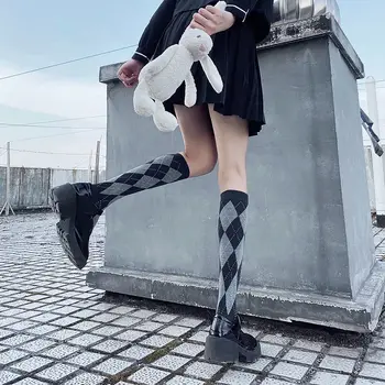 Y2K Японские женские носки до икр Ретро Винтажный Колледж Бриллиантовый носок выше колена Kawaii Girls Harajuku Длинные чулки Cotton Sox