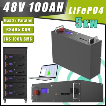 Аккумулятор LiFePO4 48V 100Ah RS485 CAN Коммуникационный 5 кВт для солнечных систем ИБП с выключенным/включенным сетевым инвертором