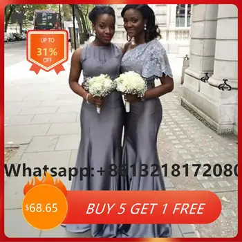 Большие размеры, Африканские платья Подружек Невесты, Длинное Серое Свадебное Платье для Женщин, Кружевные Платья Подружек Невесты С Аппликациями