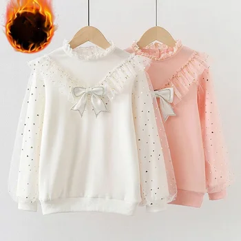 Весенне-осенний плюшевый свитер для девочек, рубашка с вестернизированным низом и длинными рукавами для девочек, которую носят снаружи