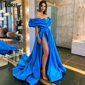 Вечерние платья LORIE Royal Blue, арабские платья для выпускного вечера, атласное сексуальное вечернее платье с разрезом по бокам, с открытыми плечами, с высоким разрезом по бокам, 2023