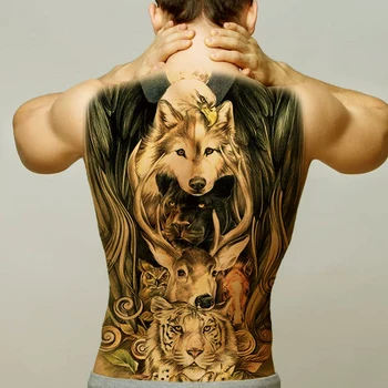временные мужские татуировки большой волк лев тигр временные татуировки для мужчин большая татуировка на всю спину и боди-арт сексуальная татуировка наклейка вода