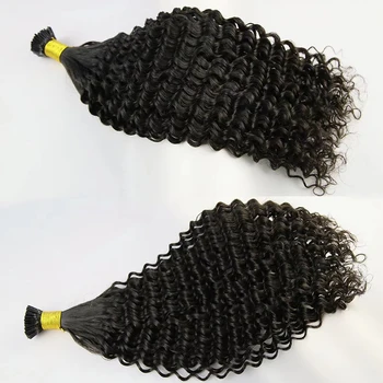 Высокое Качество Chineae Deep Wave I Tip Micro links Наращивание Волос Афро Кудрявые Прямые Человеческие Волосы 100% Необработанные Девственные Волосы Для Женщин