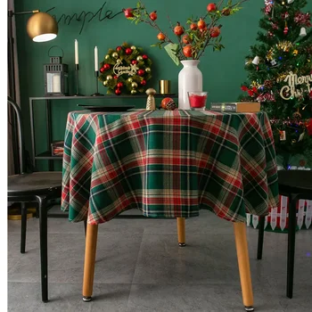 Декоративная Круглая Скатерть из 50% хлопка и льна с Рождественским принтом и маслостойким толстым прямоугольным покрытием для обеденного стола