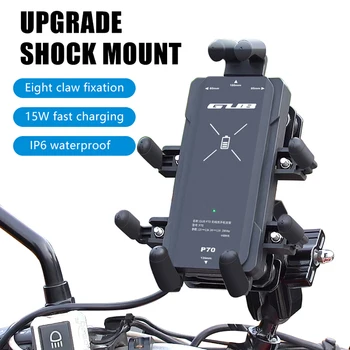 Держатель телефона для мотоцикла GUB Из алюминиевого сплава с поворотом на 360 ° Крепление для поддержки GPS, Ударопрочная Беспроводная подставка для телефона с быстрой зарядкой мощностью 15 Вт