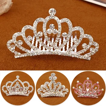 Детские мини-короны, Блестящая хрустальная корона для девочек, аксессуары для вечеринок принцессы в форме сердца, расчески для волос, украшения для волос