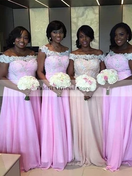 Длинные Розовые шифоновые платья подружек невесты Шифоновый Халат для чернокожих девушек в Африканском стиле, Платье для гостей на свадьбу Demoiselle d'Honneur Femme
