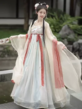 Женская юбка Hanfu, рубашка с широкими рукавами, сказочная вышивка в стиле Тан, летняя модель в китайском стиле