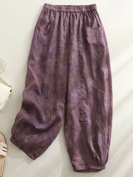 Женские брюки в стиле ретро с чернильной печатью, эластичный пояс, Широкие карманы-шаровары, модные повседневные брюки YoyiKamomo