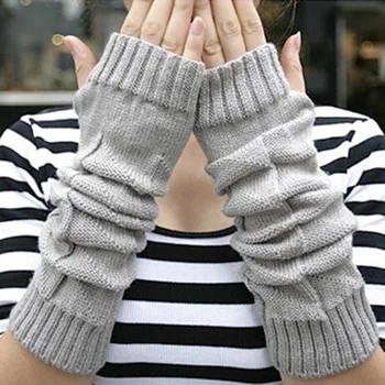 Зимние треугольные квадратные шерстяные длинные теплые перчатки с вязаным рукавом на запястье, перчатки на половину пальца для мужчин и женщин