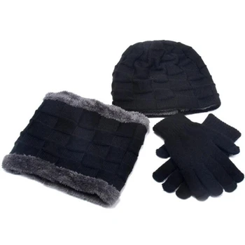 Зимняя детская шапка, шарф, перчатки, комплект из 3 предметов, детская уличная теплая вязаная плюшевая шапка, шарфы и перчатки с сенсорным экраном, аксессуары для мальчиков