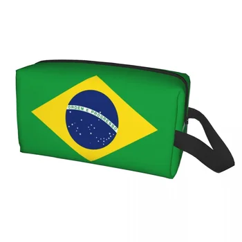 Изготовленная на заказ Дорожная косметичка с бразильским флагом для женщин, органайзер для макияжа и туалетных принадлежностей, дамский набор для хранения косметики Dopp
