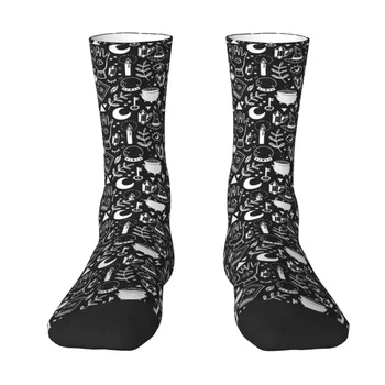 Кавайные Ведьмовские вещи, Черно-белые Носки, Мужские и женские Теплые баскетбольные носки с 3D принтом Ведьмы на Хэллоуин