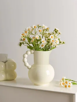 Керамическая ваза Ваза с французской ручкой Горшок для молока Керамическая цветочная посуда Ins Style gouden accessoires huis nordic ceramic vase