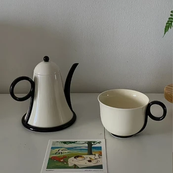 Керамический чайный сервиз с кремовой винтажной подглазурной росписью, чаша для чая, чашка