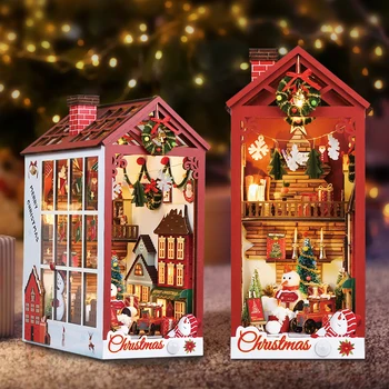 Книжный уголок своими руками, Рождественская полка, подставка для книг, Миниатюрный кукольный домик с мебелью, Подарки на день рождения для взрослых, рождественский подарок