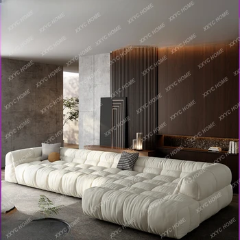 Кожаный диван в гостиной во французском кремовом стиле Concubine Итальянские Простые пуховые облака