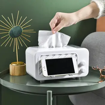 Коробка для салфеток Многофункциональный креативный диспенсер для салфеток в форме телевизора С держателем телефона Органайзер для хранения для дома