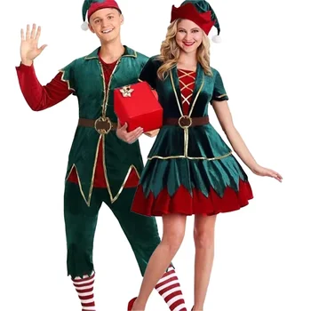 Косплей Костюм зеленого эльфа Рождественский костюм для женщин и мужчин Праздничное карнавальное платье Новогодний косплей Любителей рождественских маскарадных костюмов