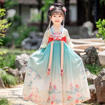 Костюм С Вышивкой Зеленого Воздушного Змея Для девочек, Юбка Принцессы Феи В Традиционном Китайском Стиле, Летнее Детское Платье Hanfu