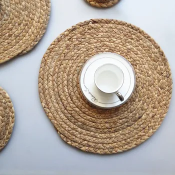 Круглая салфетка из натуральной тыквенной соломы ручной работы, нескользящий коврик для стола, Подставка для чашек, Посуда для кухни