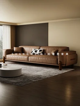 Легкая роскошная минималистичная итальянская гостиная из воловьей кожи первого слоя, современный диван для трех человек