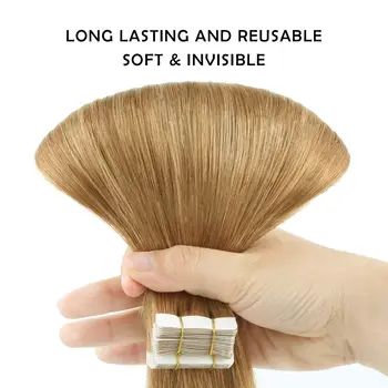 Лента для наращивания человеческих волос Клубнично-коричневая Натуральная прямая Бесшовная лента для наращивания кожи #27 Натуральные волосы человека
