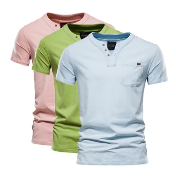 Летняя мужская хлопковая футболка, модный топ с коротким рукавом, футболки с v-образным вырезом, Быстросохнущая футболка для спортзала, повседневные футболки, мужская уличная одежда