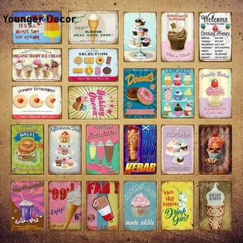 Металлические вывески Eat Cupcake, плакат оловянных пончиков с мороженым Rocket, Наклейка на джин с едой и напитками для украшения кухни, домашнего кафе-бара YI-026