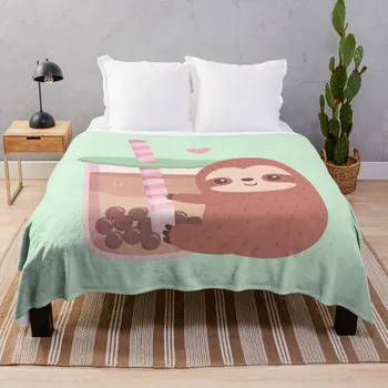 Милый ленивец любит чай Боба, плед для дивана, Тонкие персонализированные подарочные пушистые одеяла, Большое одеяло для дивана-кровати