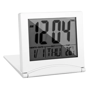 Мини-дорожный будильник с цифровым ЖК-дисплеем, настольные складные часы с подсветкой для повтора температуры, даты, таймера на 12/24 часа