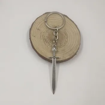 Модное кольцо для ключей диаметром 30 мм, Металлическая цепочка для ключей, Ювелирный брелок, Античный Посеребренный кулон sword cat 66x15 мм