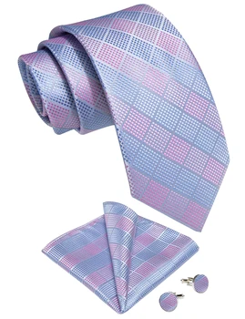 Модные мужские галстуки в синюю и розовую клетку 8 см, аксессуары для свадебной вечеринки, Набор галстуков, Носовой платок, Запонки, Подарок Оптом
