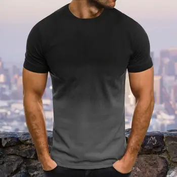 Мужская футболка с круглым вырезом и коротким рукавом 3D Градиентного цвета, Летняя Тонкая Компрессионная Спортивная футболка, Уличная Одежда