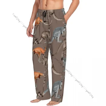 Мужские пижамные штаны для сна, мужские брюки для отдыха, мужские пижамные штаны с изображением диких животных кенгуру